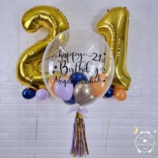 24inch Personalised Helium Bubble Balloon w/ 2 Side Bouquets